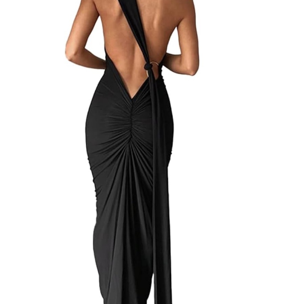 Chic Black Backless Gown